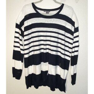 Vince Sweater White & Dark Navy Striped Cotton Knit Large Lightweight